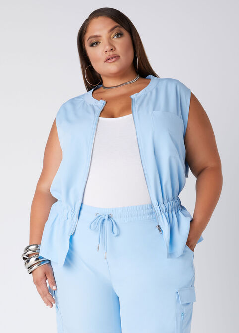 Storm Flap Cinched Waist Vest, POWDER BLUE image number 3