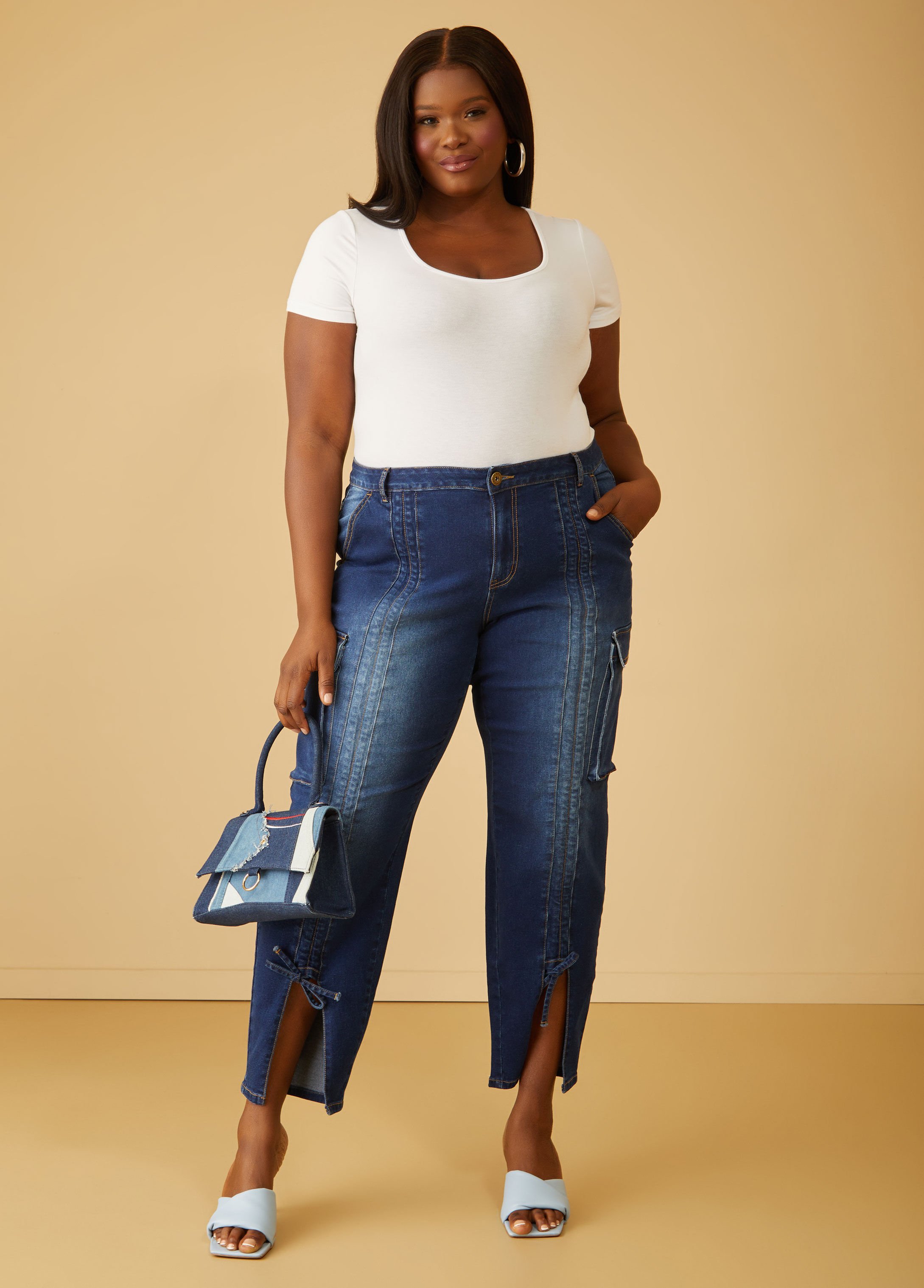 Split Front Cargo Jeans