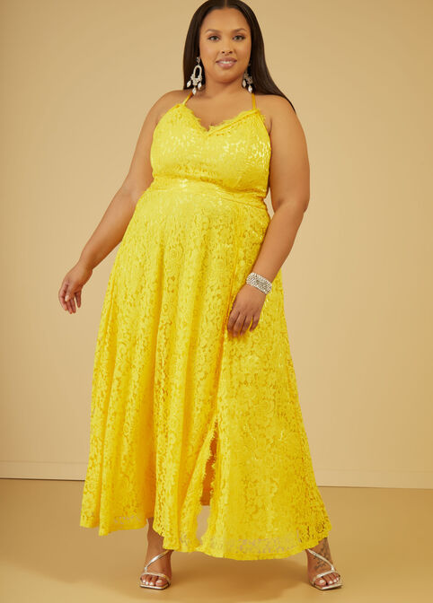 Corded Lace Maxi Dress, Maize image number 3