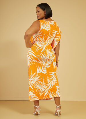 One Shoulder Tropical Midaxi Dress, Orange image number 1
