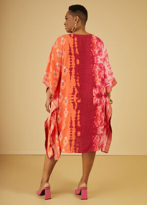 Tie Dyed Embroidered Kaftan Dress, Boudior Red image number 1
