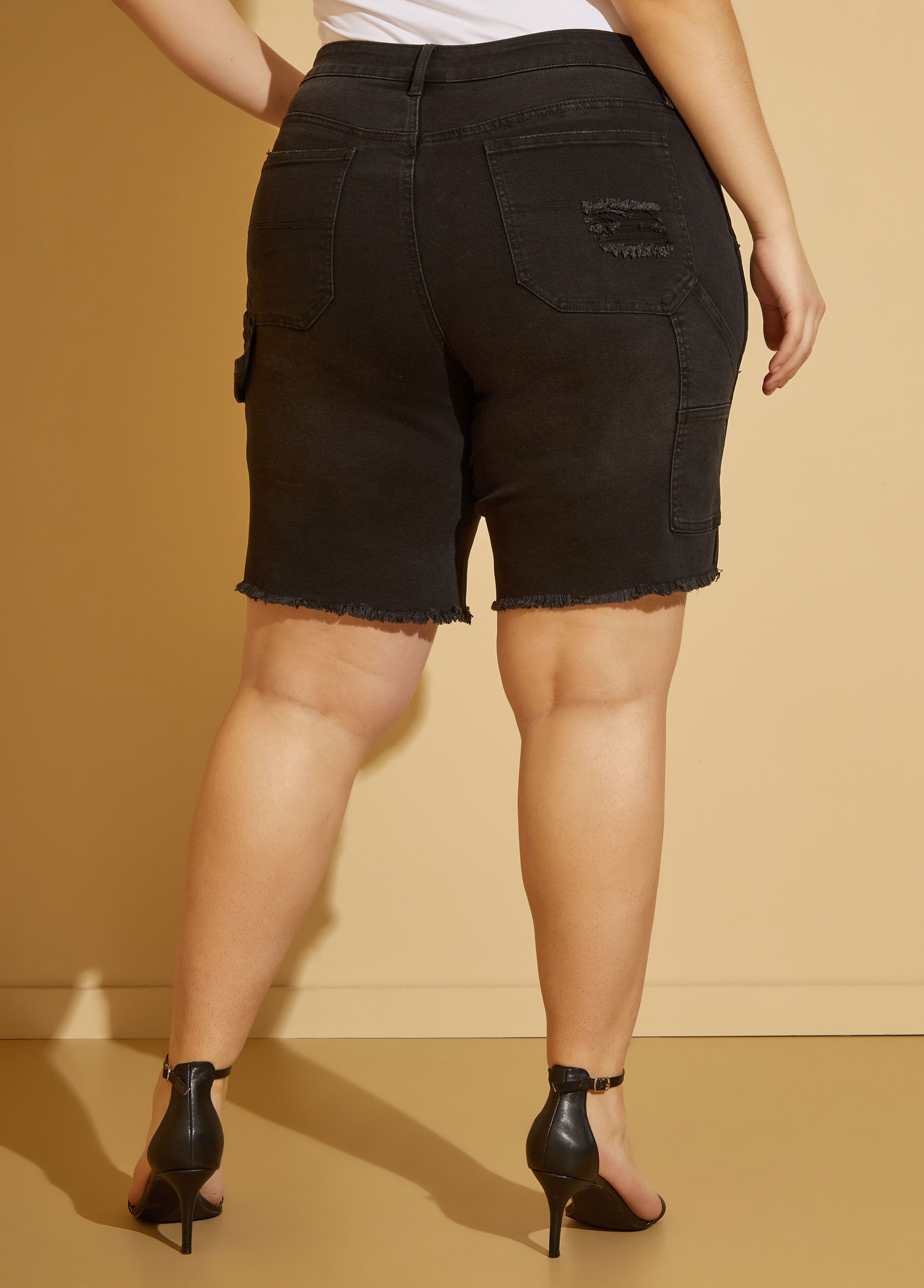 Plus size black on sale distressed bermuda shorts