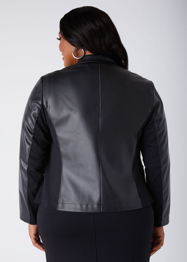 Ponte Paneled Faux Leather Jacket, Black image number 1