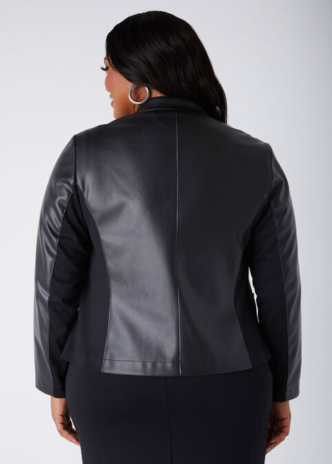 Ponte Paneled Faux Leather Jacket, Black image number 1