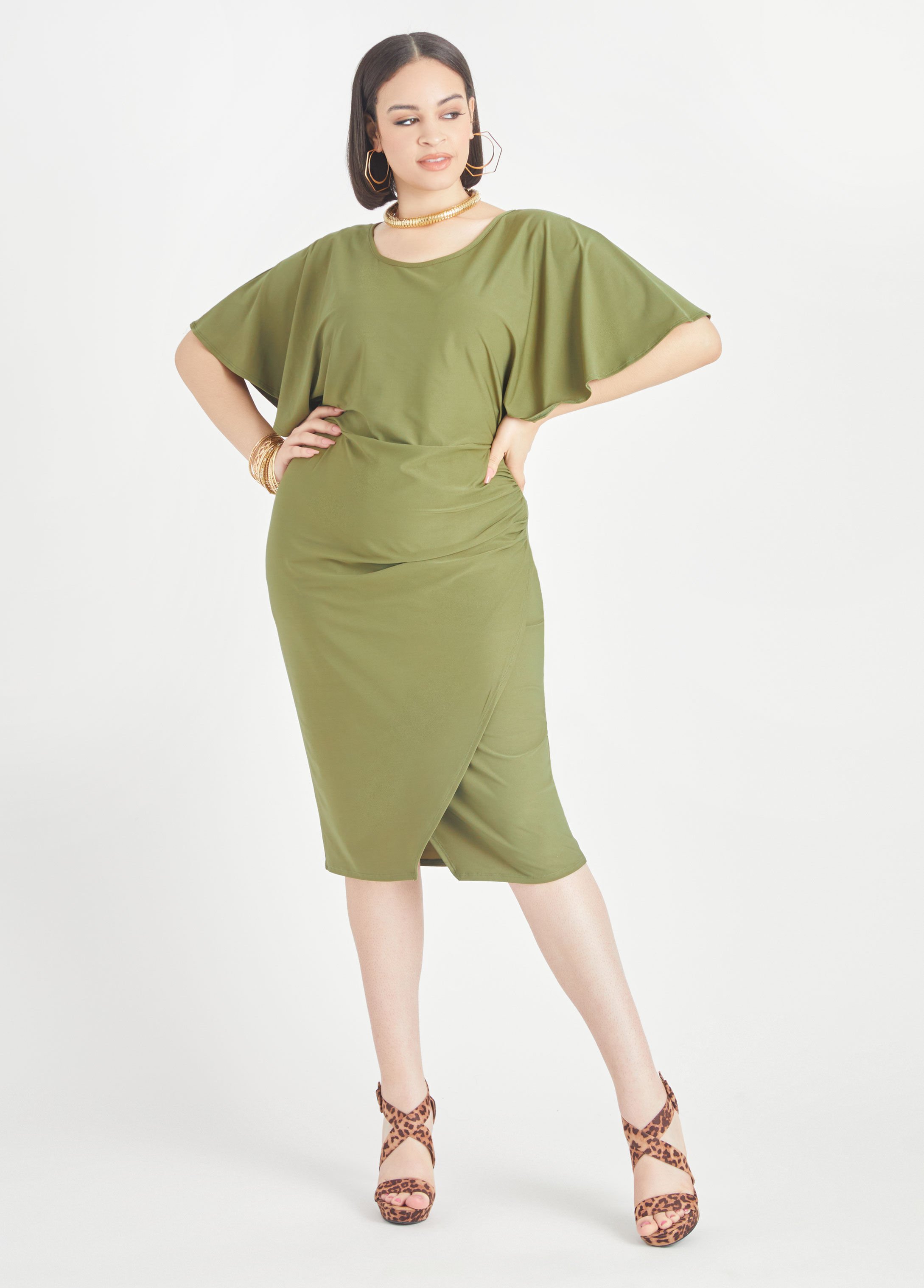 plus size flounce sleeve dress