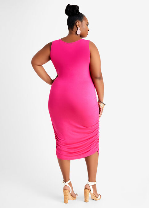 Ruched Jersey Bodycon Dress, Fuchsia image number 1