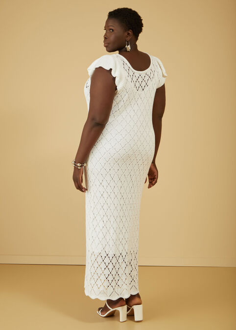 Ruffled Crochet Knit Maxi Dress, White image number 1