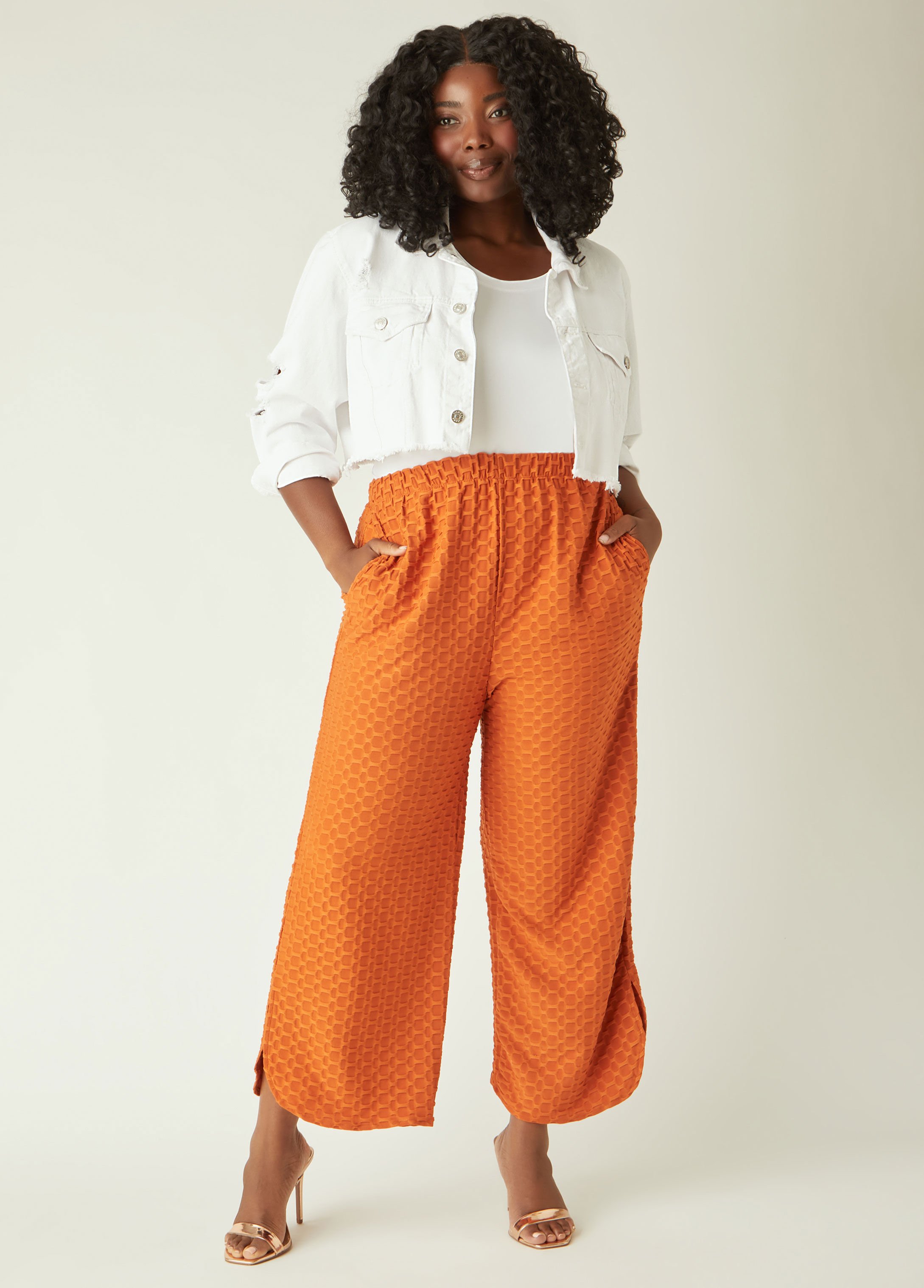 Honeycomb Knit Wide Leg Pants