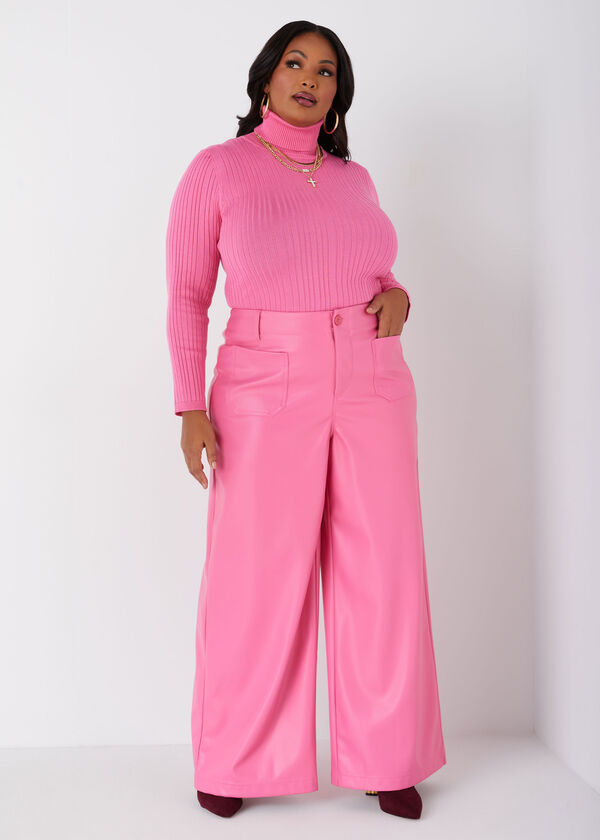 Faux Leather Wide Leg Pants, Fandango Pink image number 0