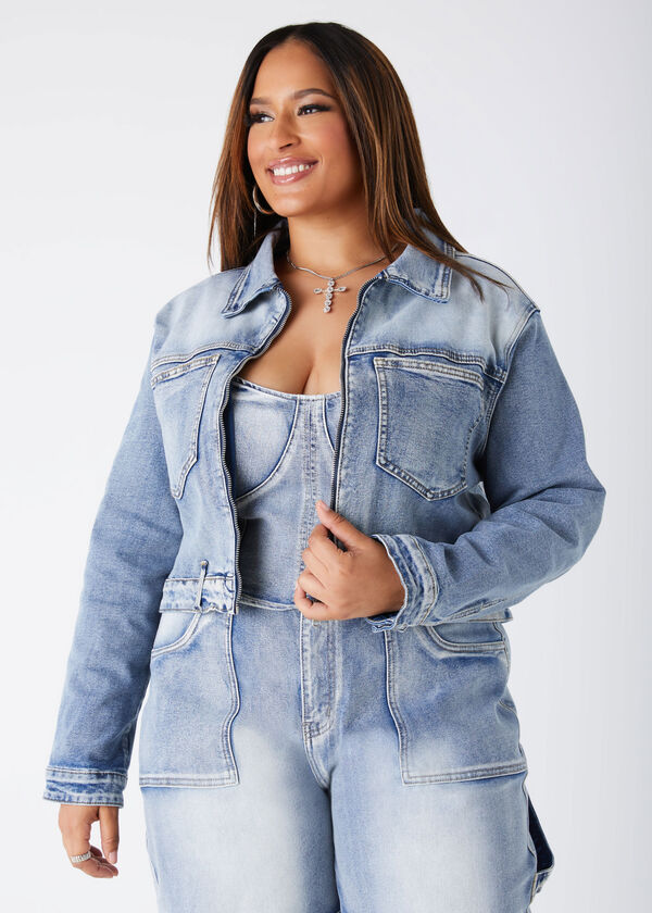 Cropped Denim Jacket, Blue image number 0