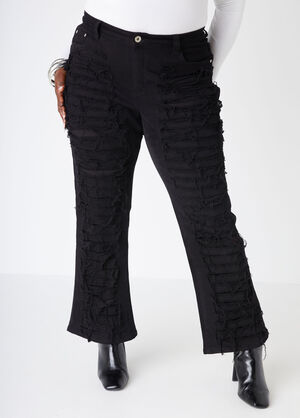 Layered Distressed Bootcut Jeans, Black image number 0