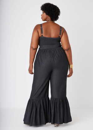 Chambray Bell Bottom Jumpsuit, Grey image number 1