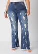 Distressed High Rise Flared Jeans, Blue image number 4