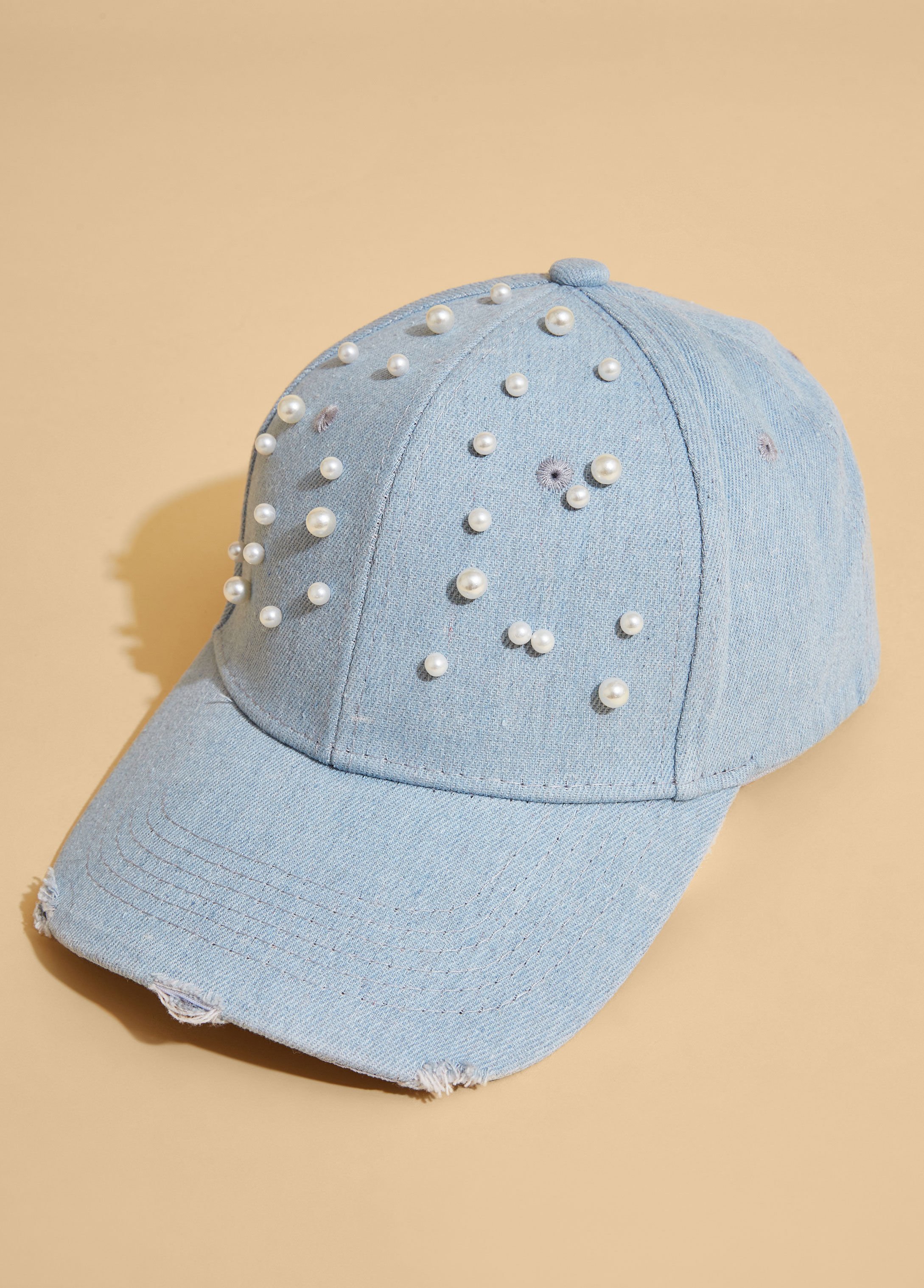 Faux Pearl Denim Baseball Hat