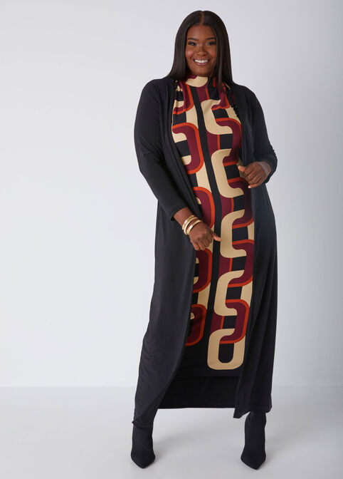 Open Front Stretch Knit Duster, Black image number 2