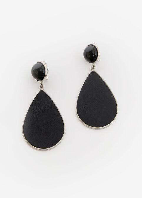 Faux Leather Clip On Earrings, Black image number 1