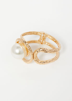 Faux Pearl Hammered Cuff, Gold image number 1