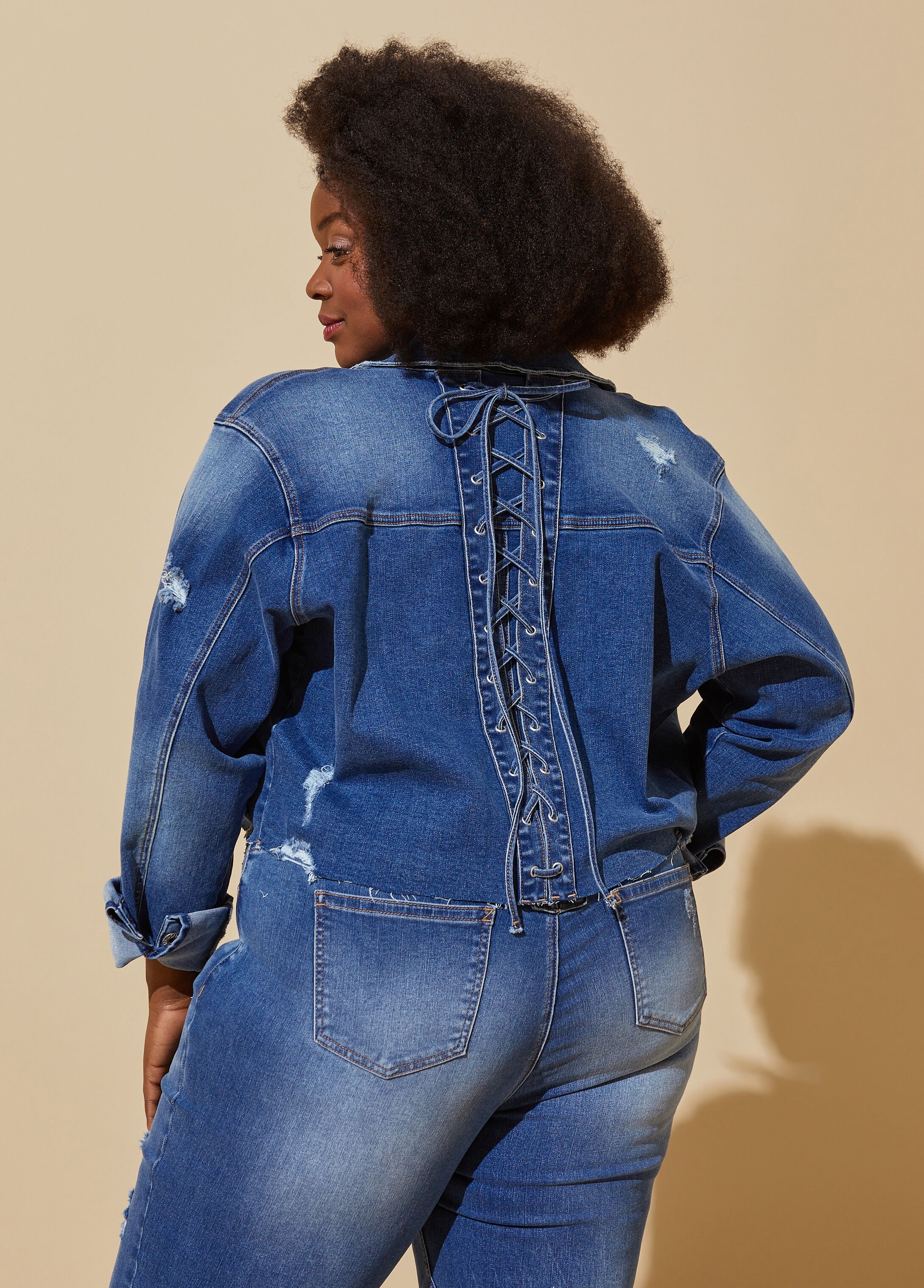 Plus Size distressed cropped denim jacket plus size jean jacket