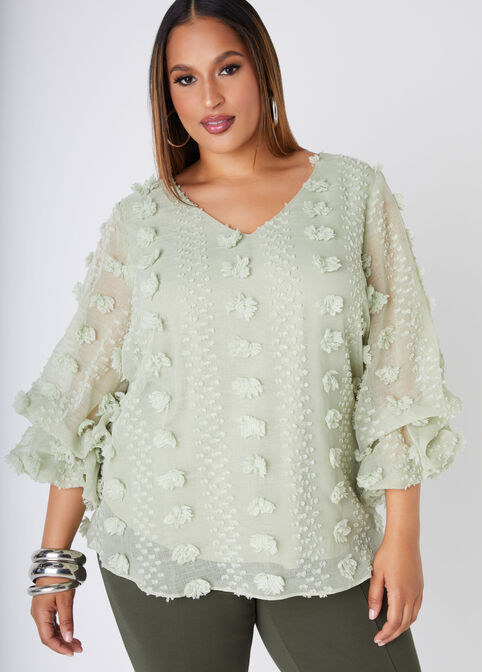 Pompom Gauze Blouse, SWAMP image number 0