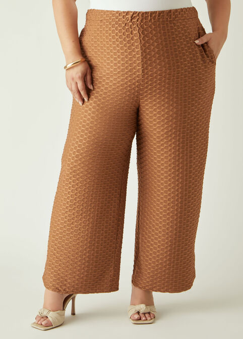 Honeycomb Knit Wide Leg Pants, Tan image number 2