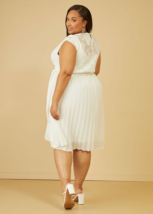 Pleated Floral A Line Dress, White image number 1