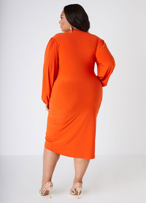 Embellished Faux Wrap Dress, Pureed Pumpkin image number 1