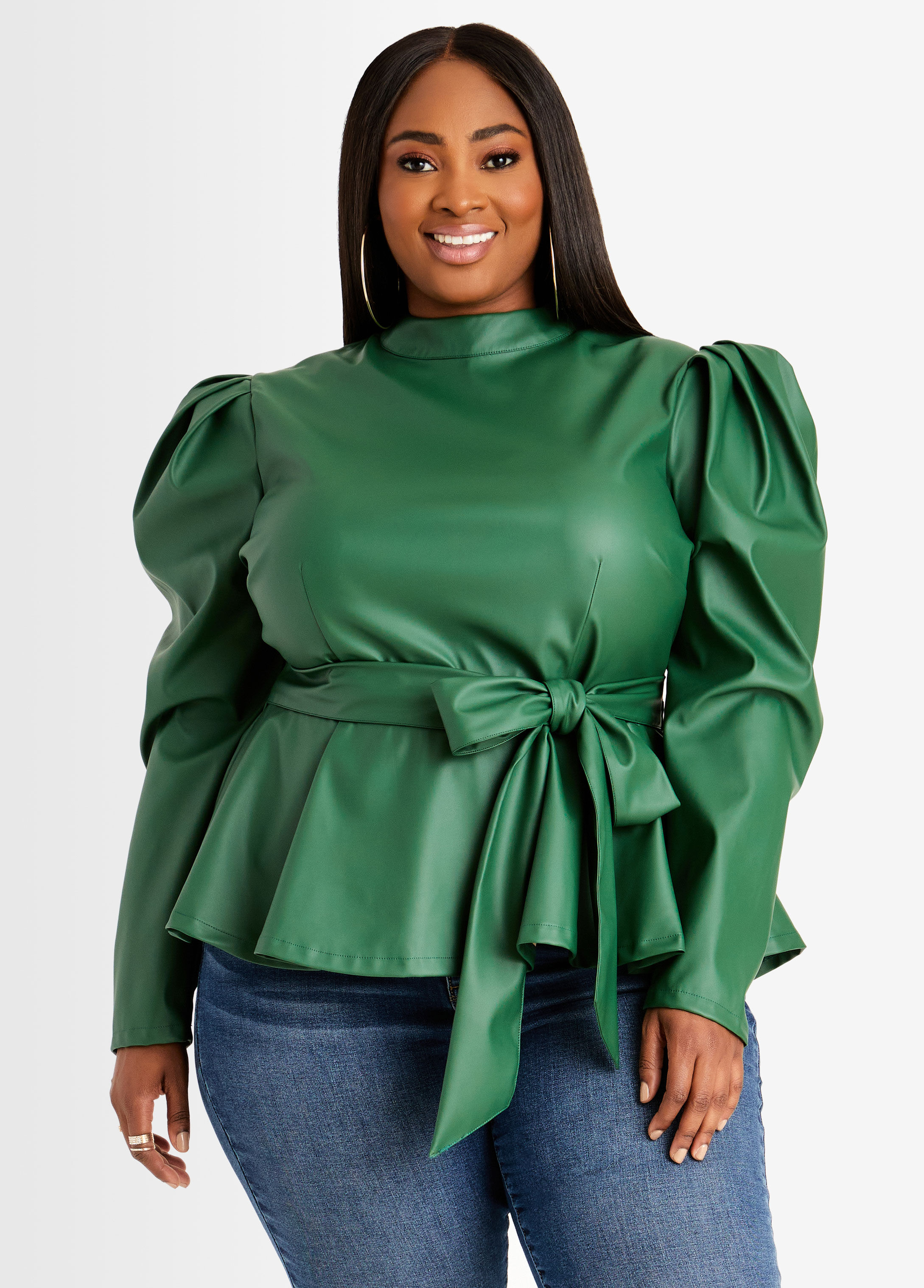 Faux leather peplum on sale top plus size