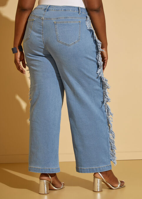 Plus Size Distressed Frayed Wide Leg Jeans Plus Mid Rise Jeans
