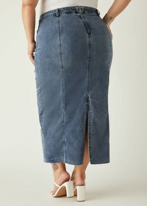 Seamed Maxi Denim Skirt, Dk Rinse image number 1