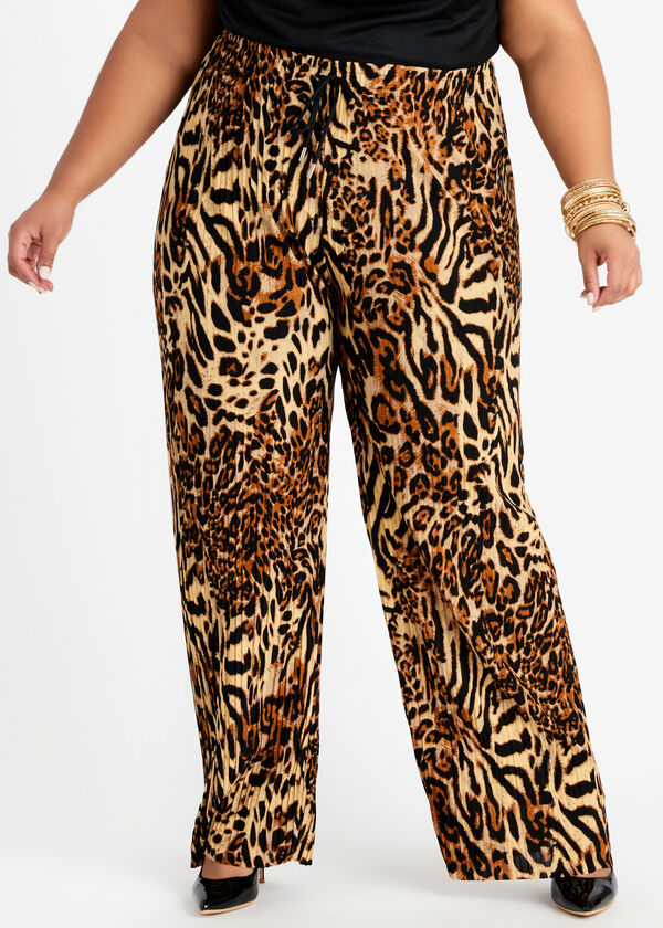 Plus Size Animal Print Pleated High Waist Pants Top 2pc Outfit Sets