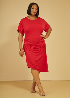 Ruched Asymmetric Dress, Red image number 0