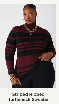 Striped Ribbed Turtleneck Sweater