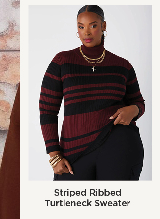 Striped Ribbed Turtleneck Sweater