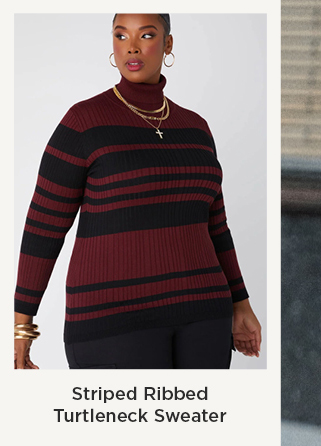 Striped Ribbed Turtleneck Sweater