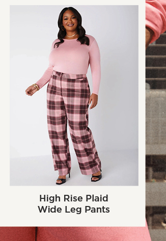 High Rise Plaid Wide Leg Pants