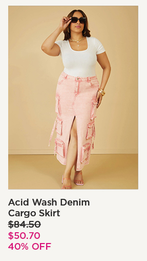 Acid Wash Denim Cargo Skirt