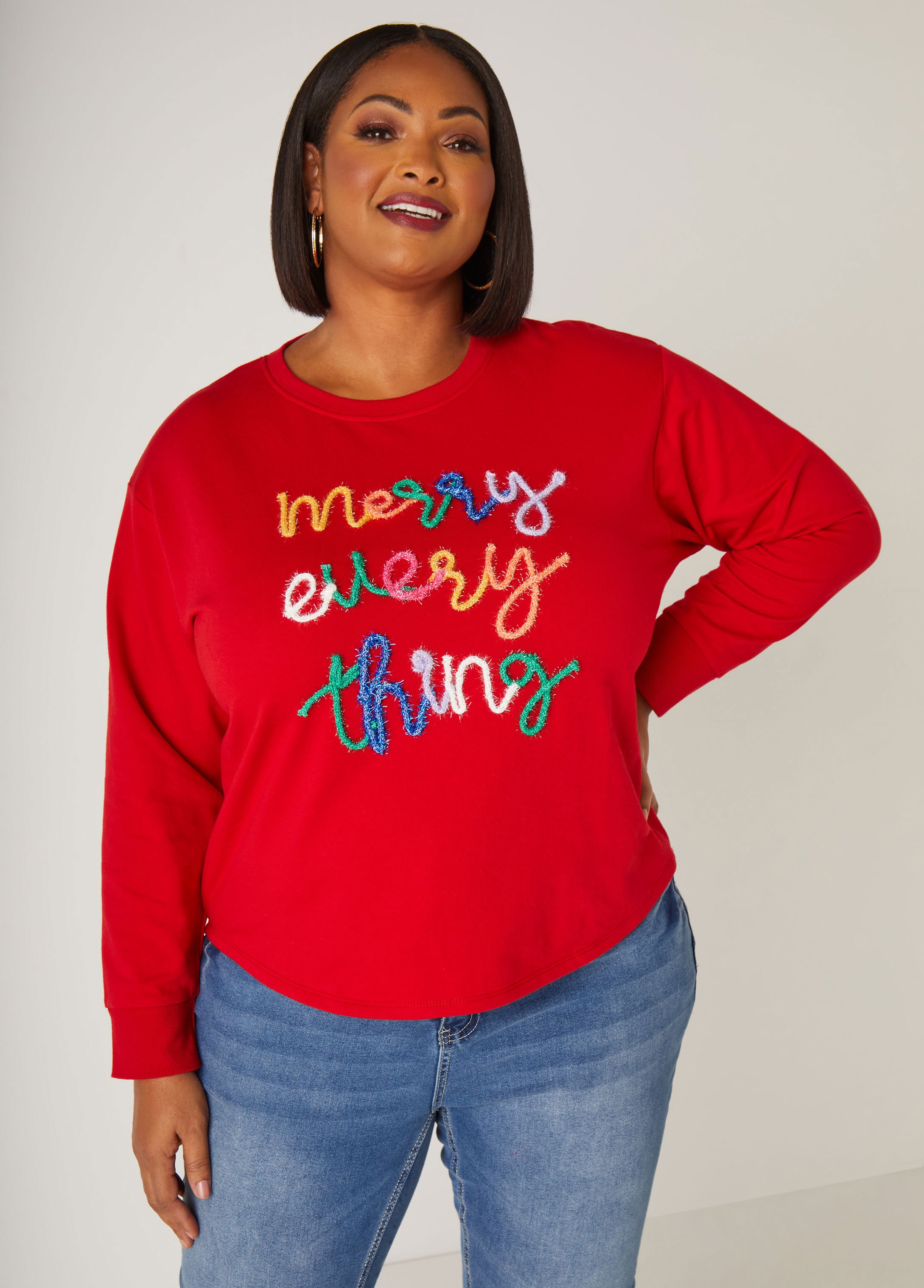 Plus Size Merry Every Thing Hi Low Sweatshirt, , 14/16 - Ashley Stewart