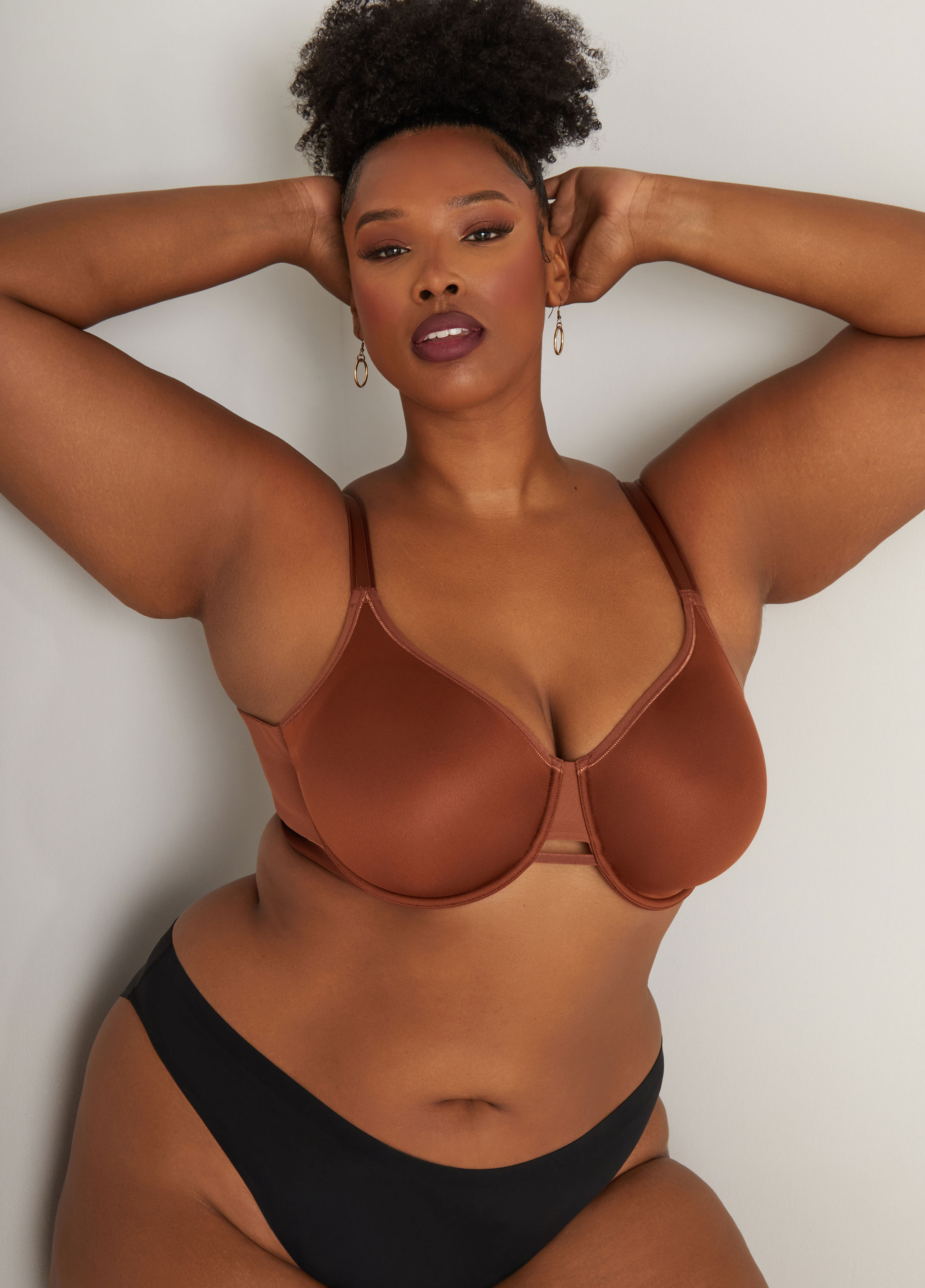 Plus Size Paneled Side Smoothing Minimizer Bra, BROWN, 44D - Ashley Stewart