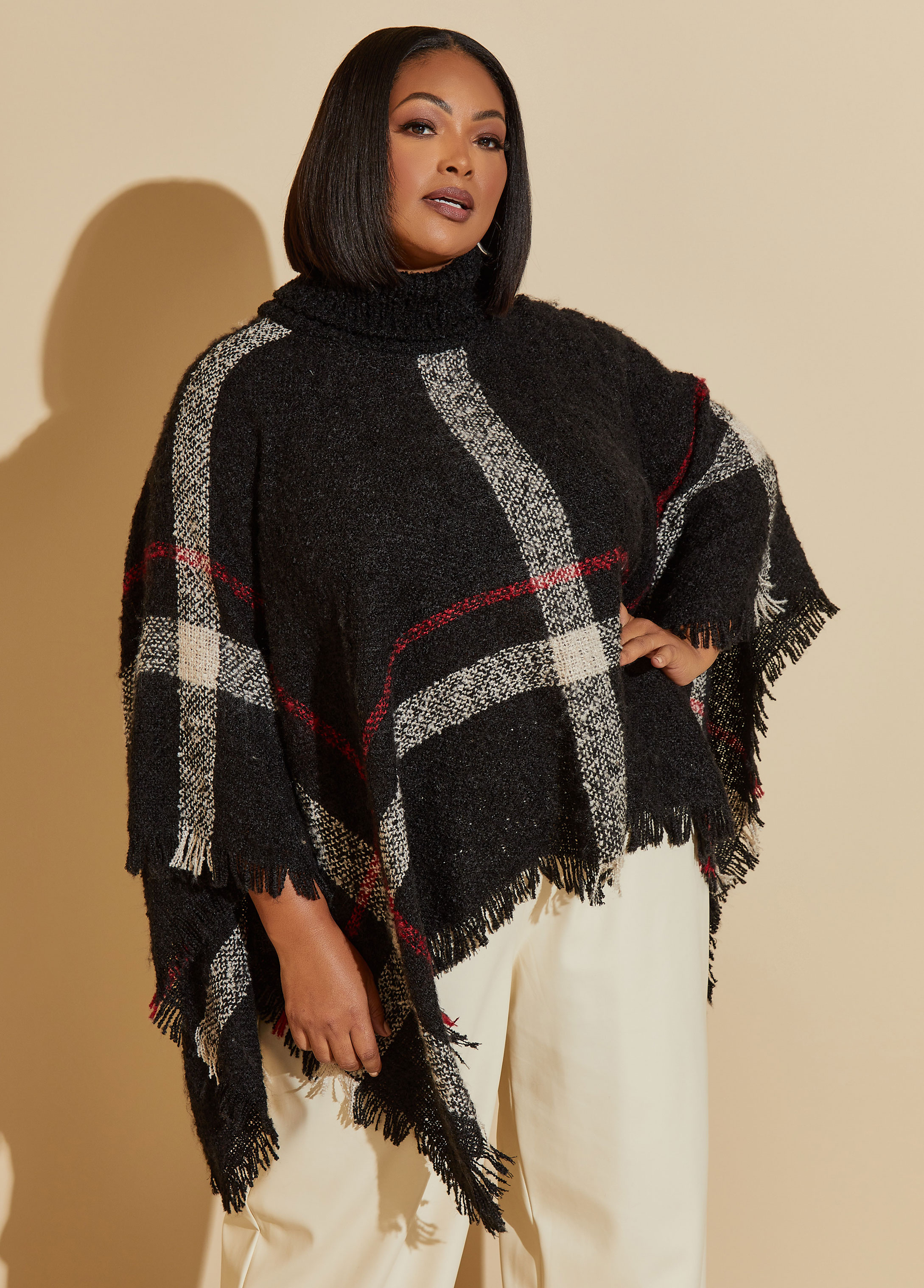 Plaid turtleneck outlet poncho