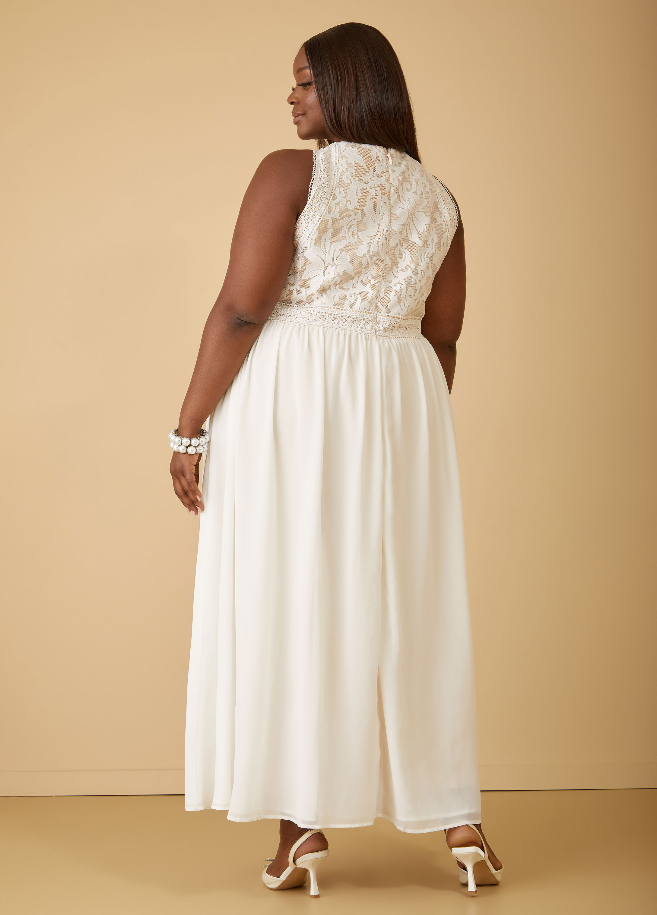 Lace Paneled Chiffon Maxi Dress