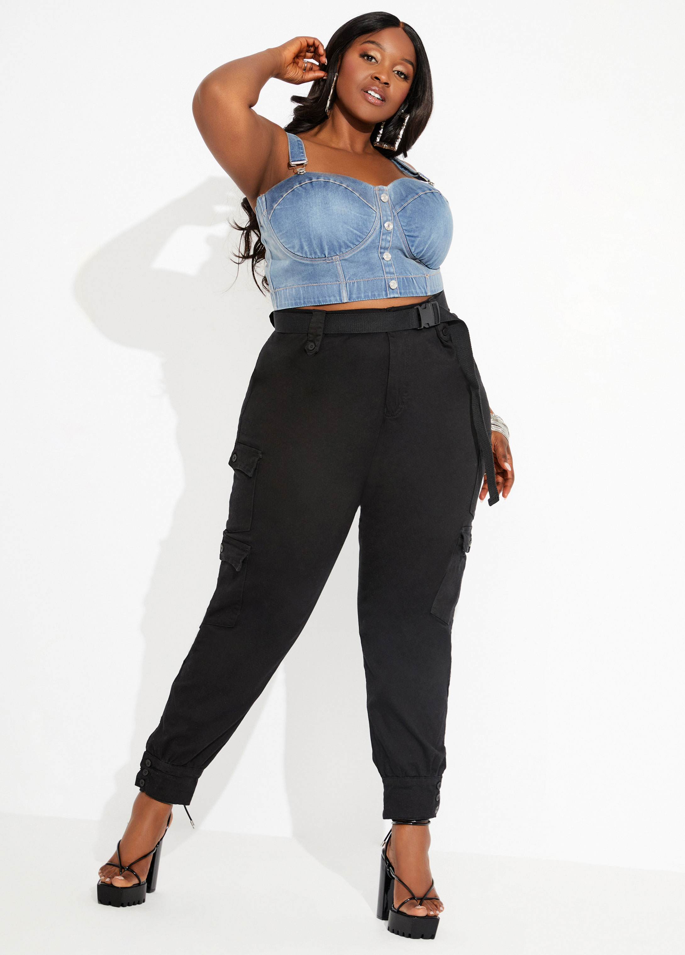 Plus Size Curvy Girl Cargo Pants Plus Size Belted Skinny Pants