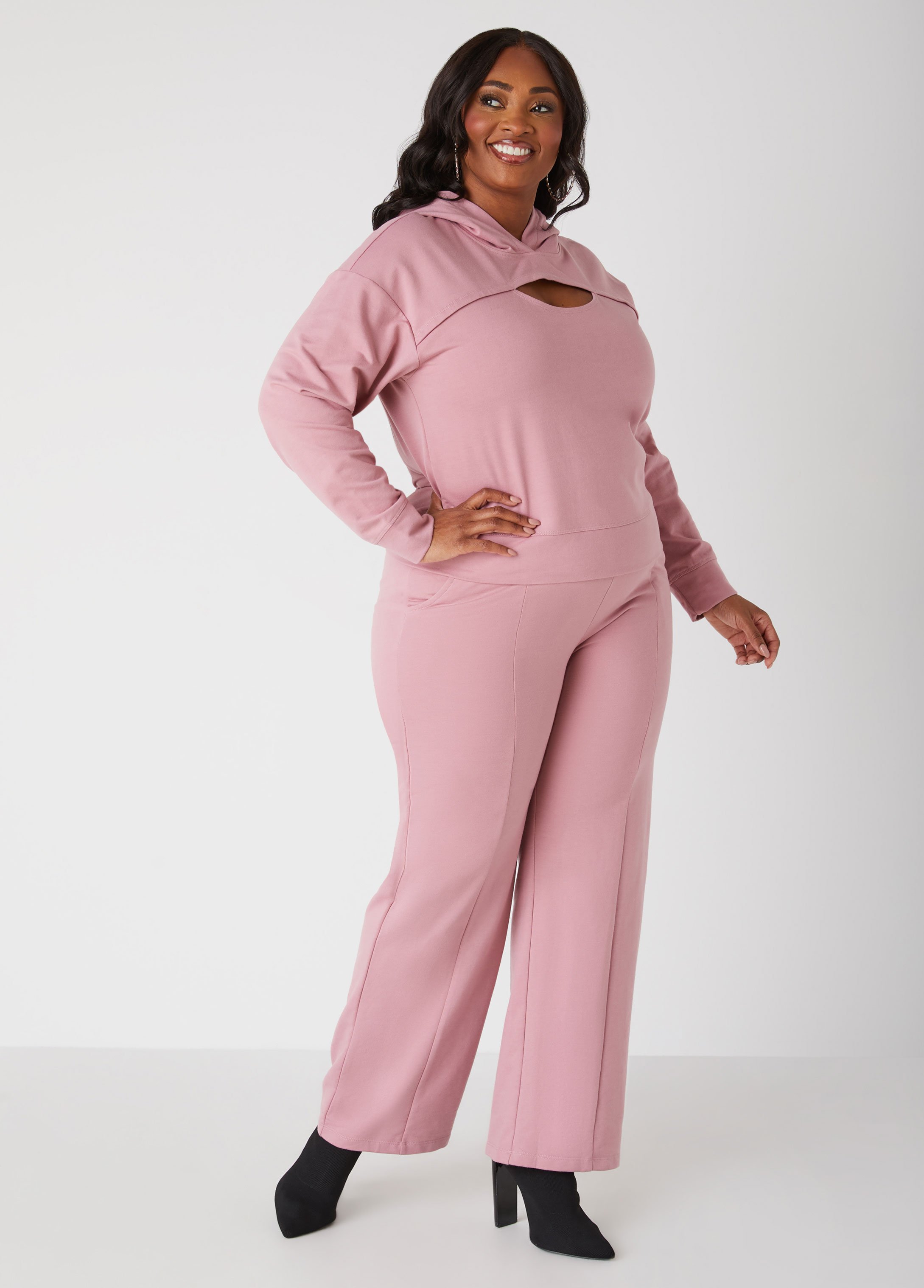 Plus Size French Terry Straight Leg Pants, PINK, 22/24 - Ashley Stewart