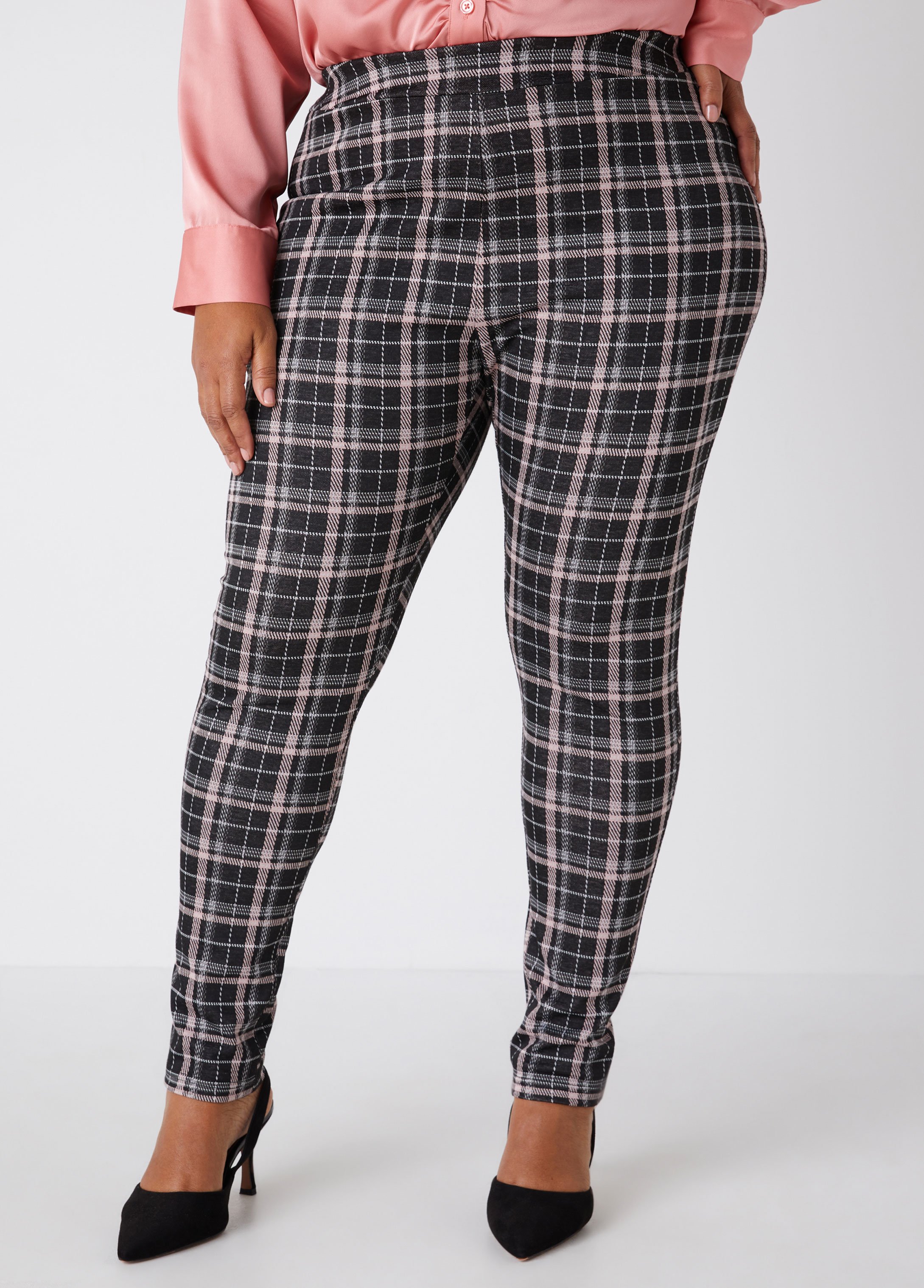 Plus Size High Rise Plaid Knit Leggings, , 22/24 - Ashley Stewart