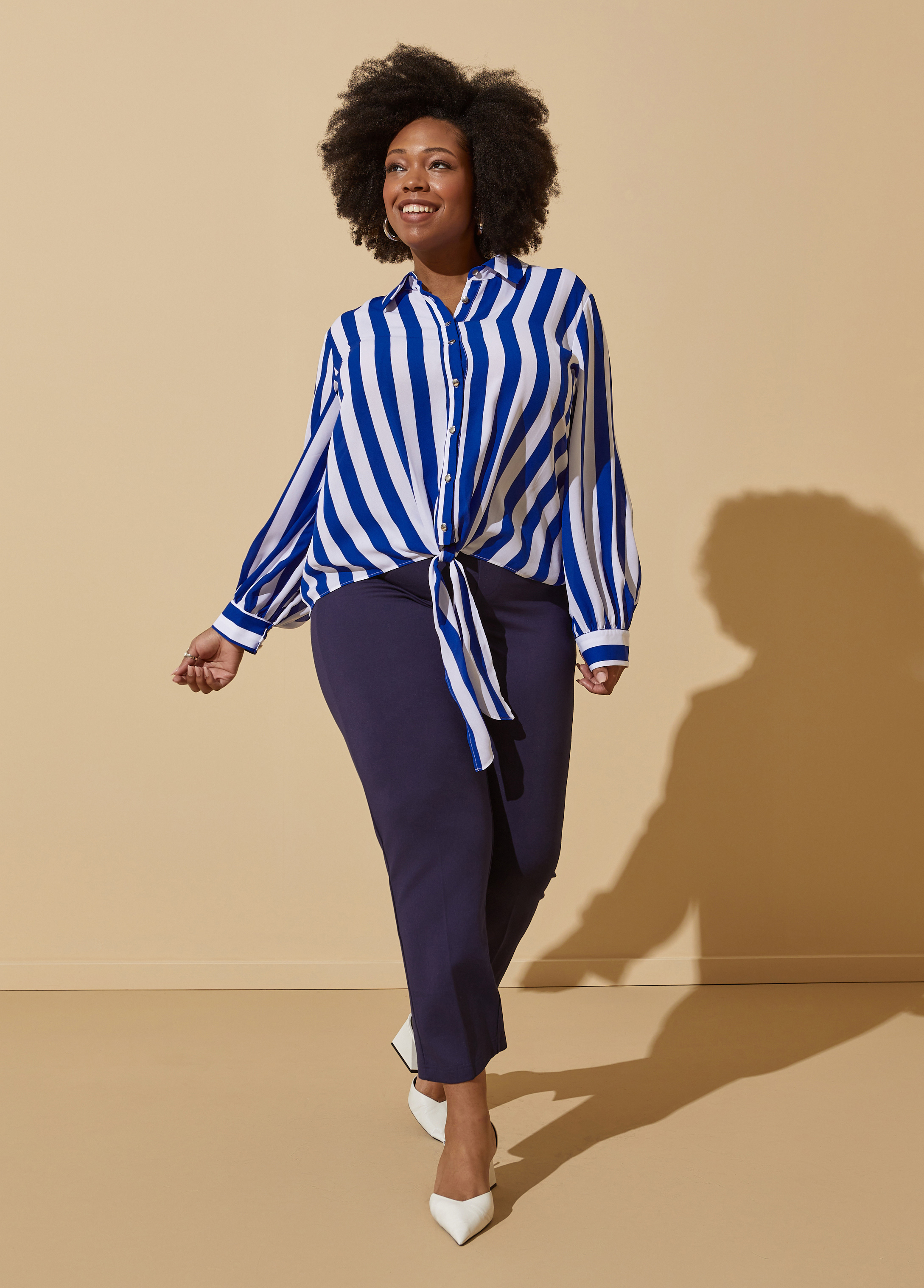 Plus Size Striped Tie Front Shirt, BLUE, 18/20 - Ashley Stewart