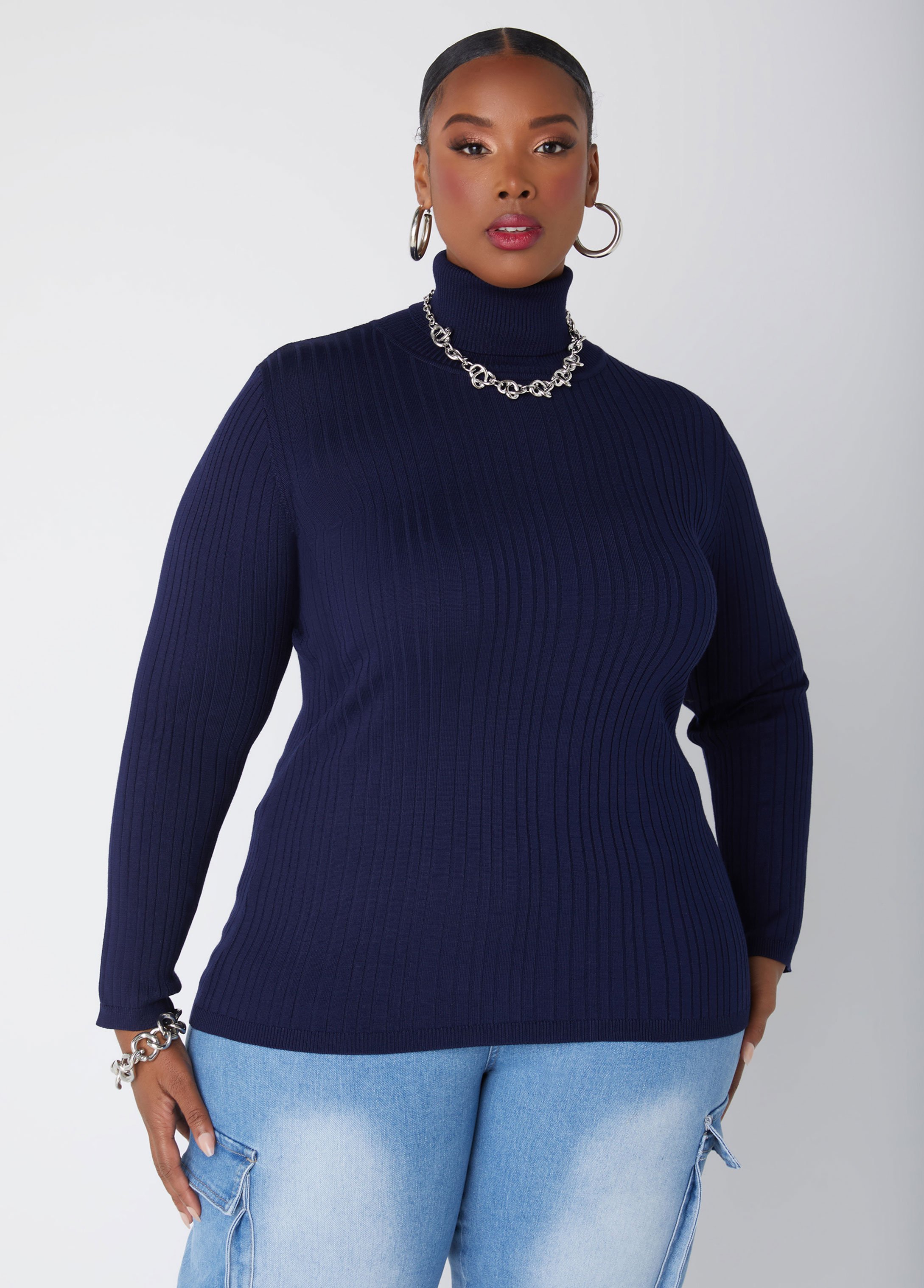 Plus Size Pullover Turtleneck Sweater, PURPLE, 22/24 - Ashley Stewart