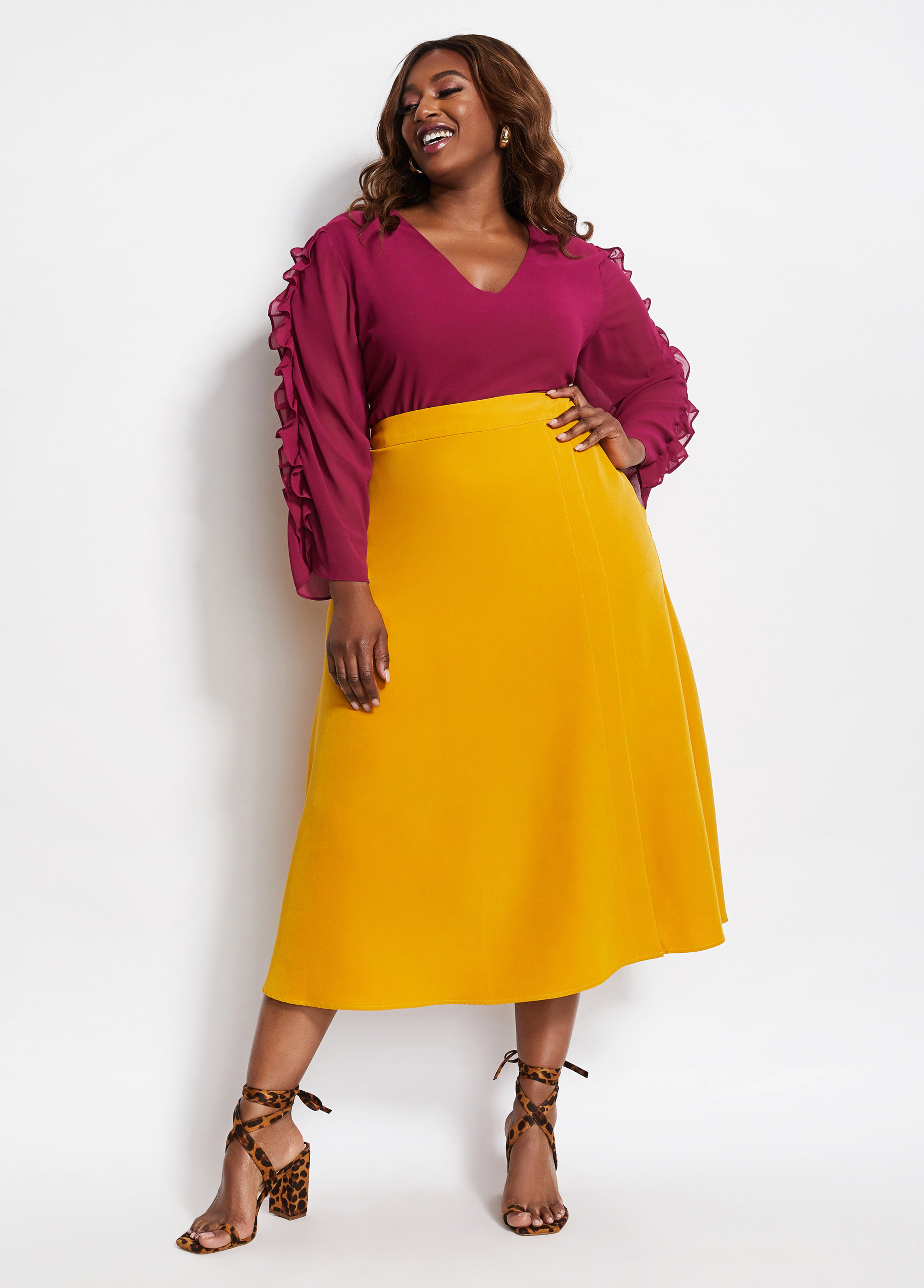 Plus size outlet yellow midi skirt