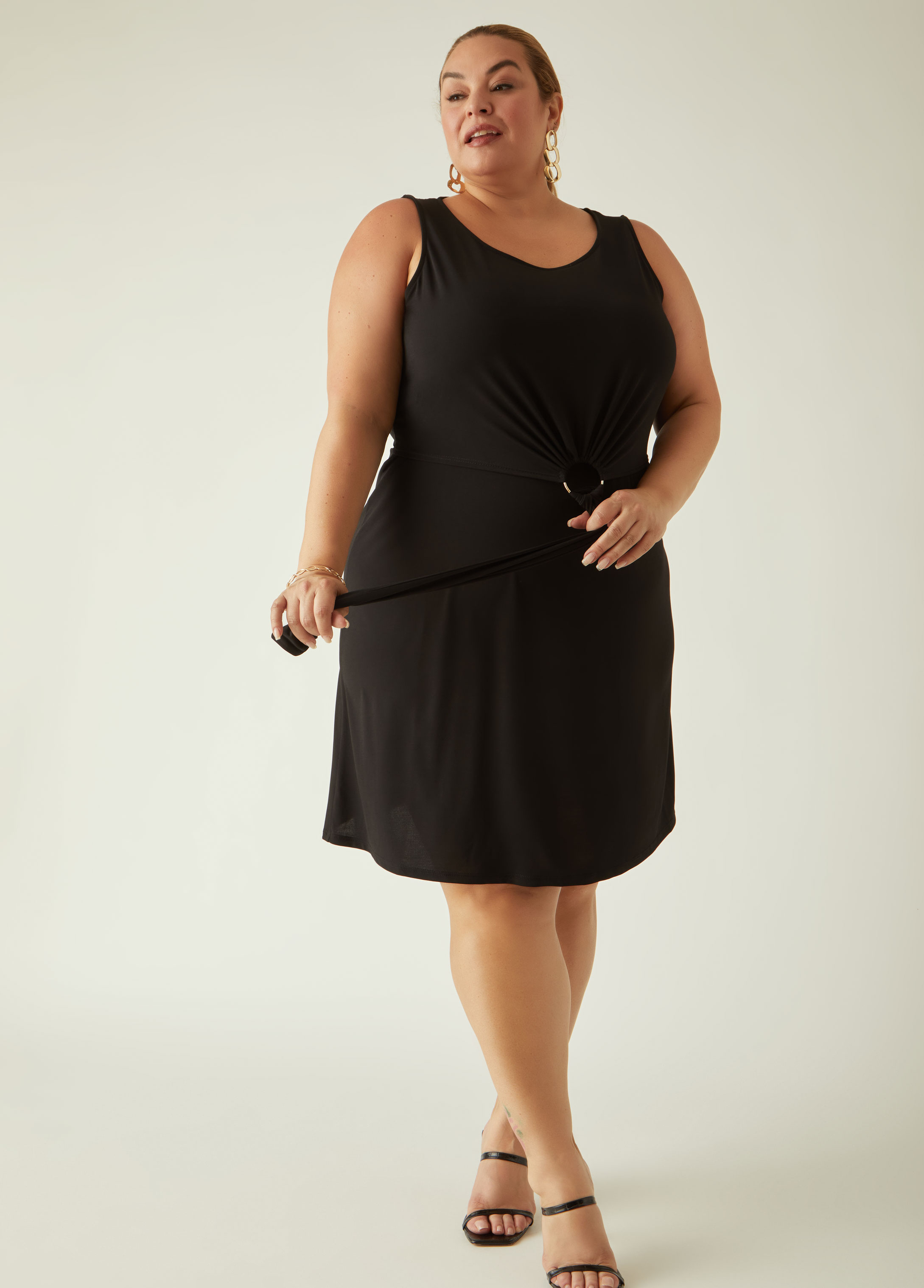 Plus Size Layered Ring Detailed Dress, BLACK, 34/36 - Ashley Stewart