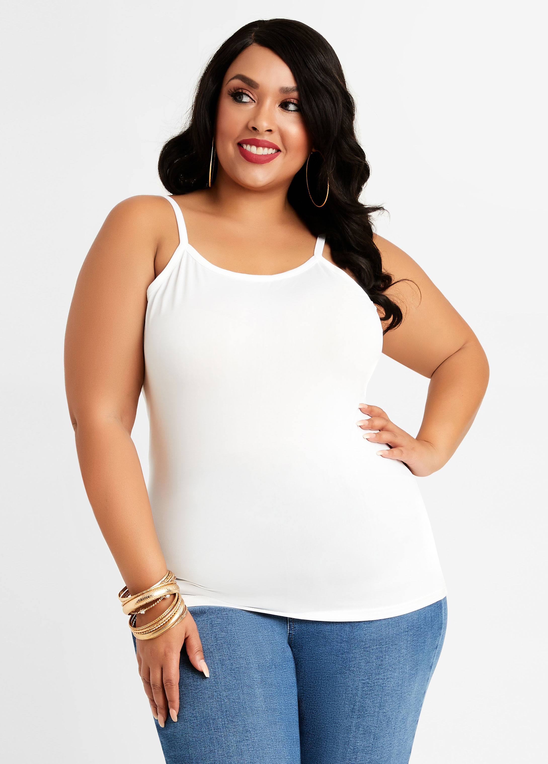 Plus Size Chic Basic Solid Adjustable Stretch Knit Fitted Camis Tanks