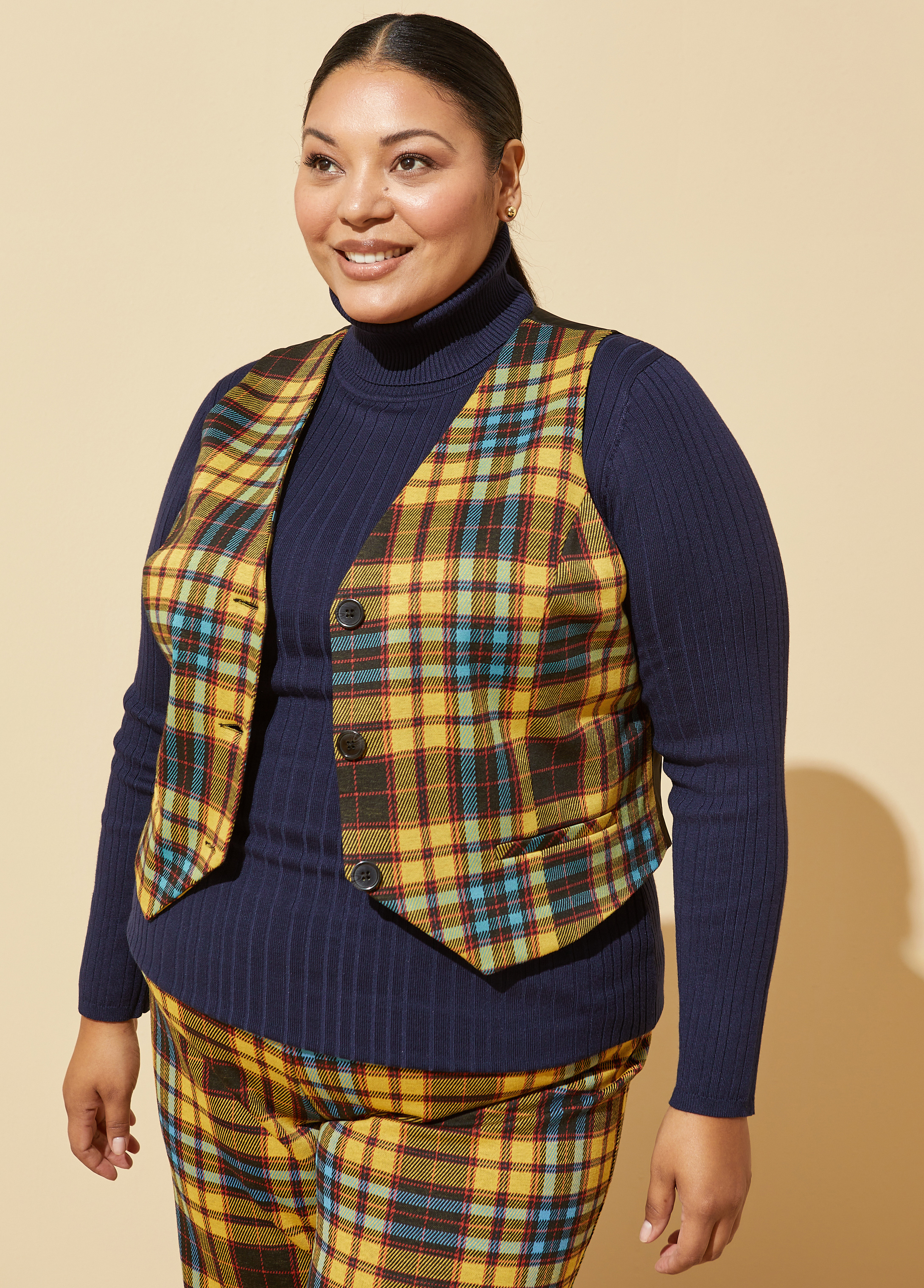 Plus size plaid vests sale