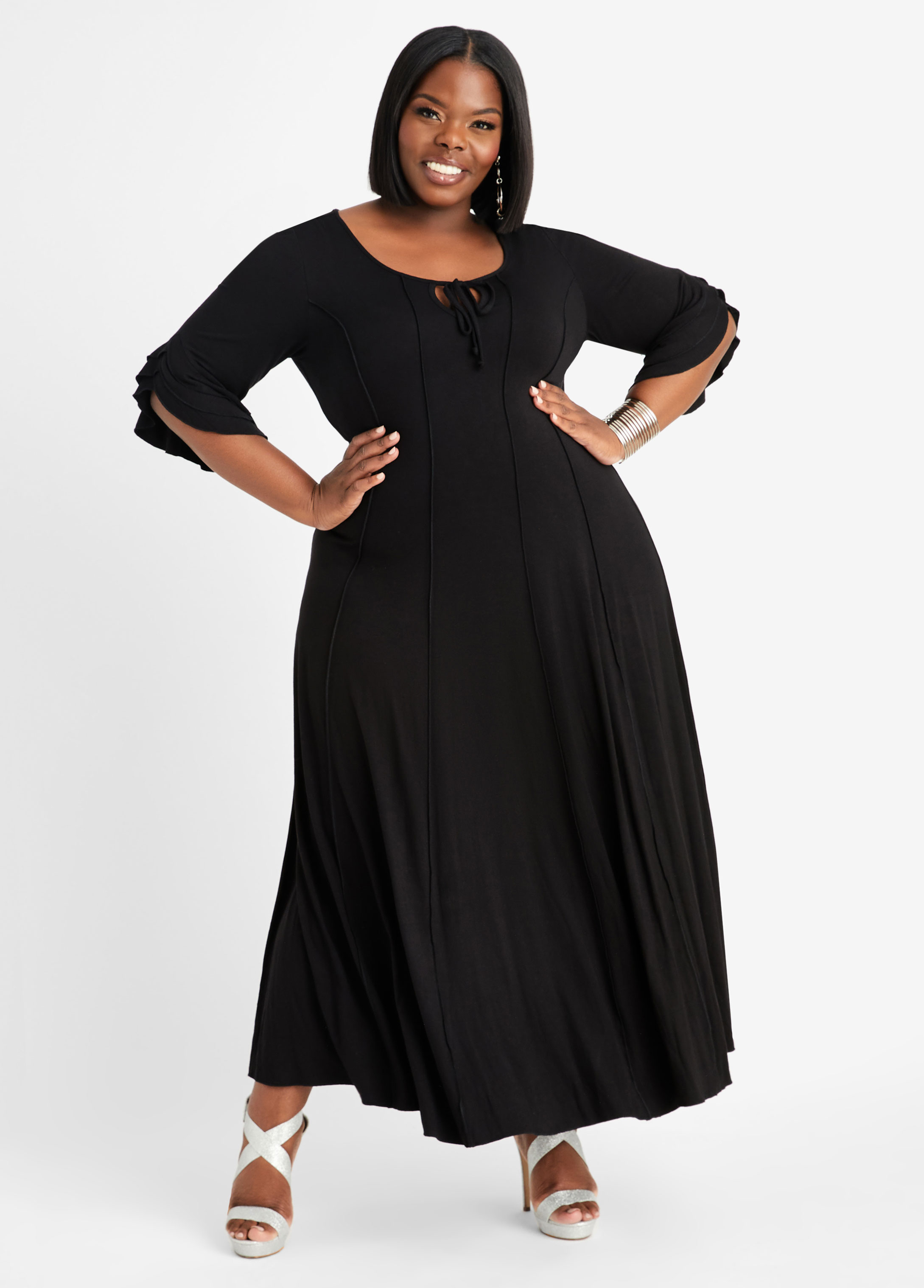 Plus Size Seamed Keyhole Maxi Dress Plus Size Loose Fitting Dresses